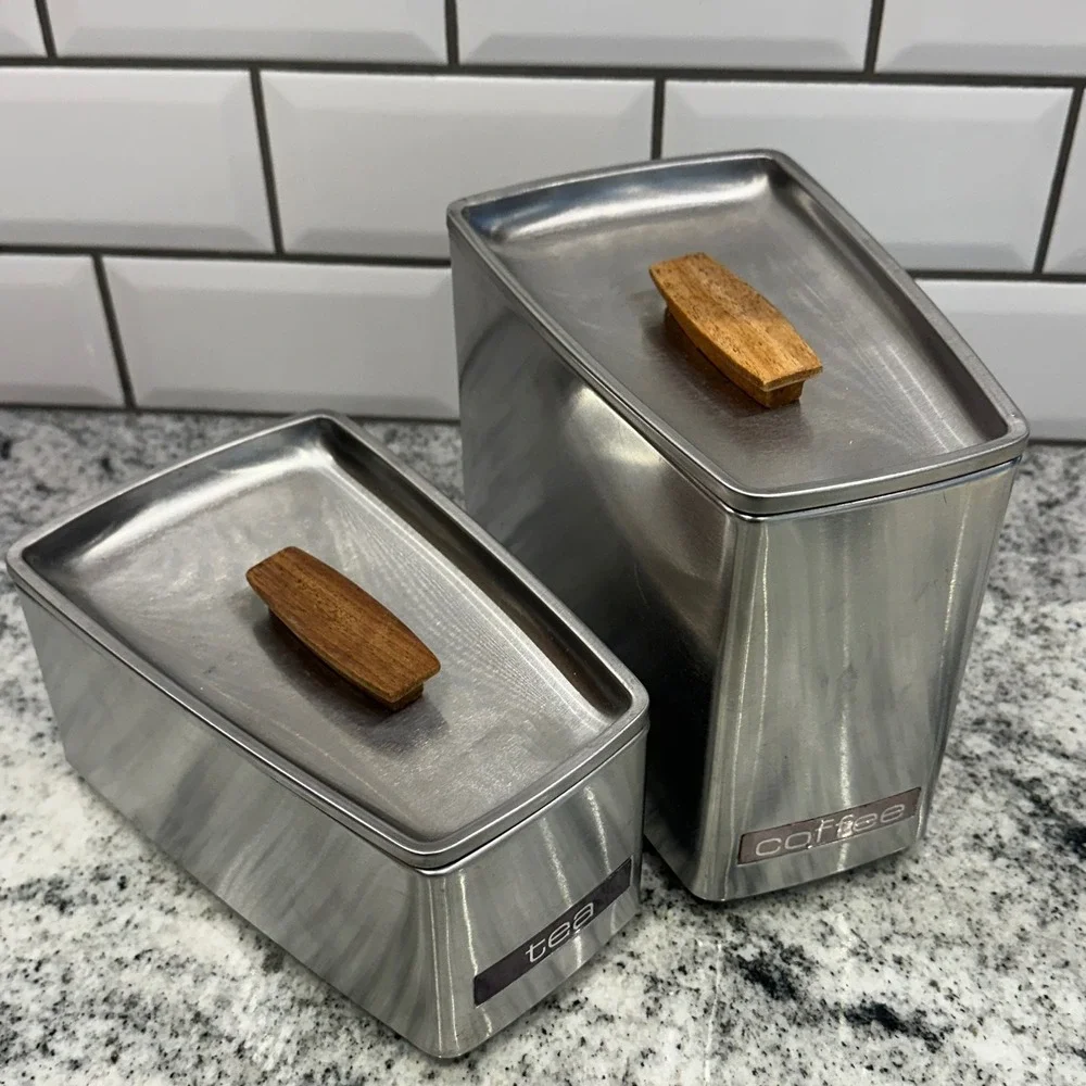 Vintage Lincoln BeautyWare Canister Set‎ Silver Stackable Tea Coffee MCM Retro